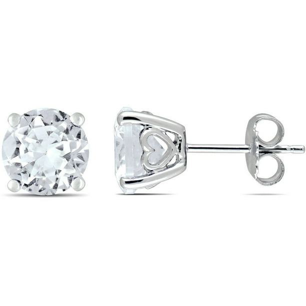 Sterling Silver with 14K White Post Sapphire & .04 CTW Diamond Earrings 